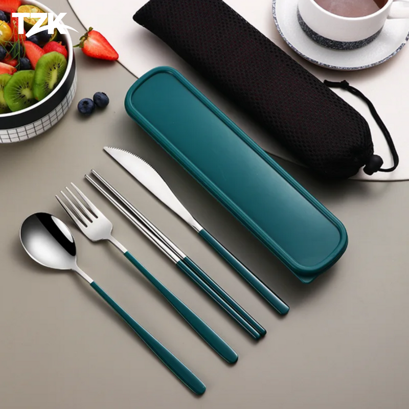Conjunto de Talheres Portáteis em Aço Inox - Tzadik