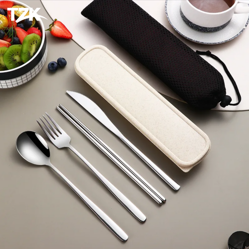 Conjunto de Talheres Portáteis em Aço Inox - Tzadik