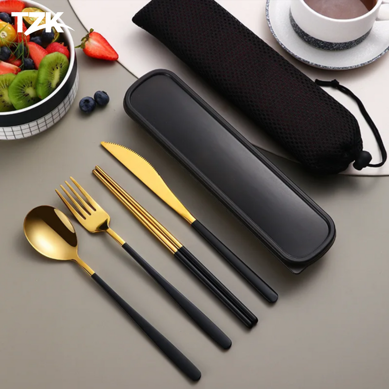 Conjunto de Talheres Portáteis em Aço Inox - Tzadik