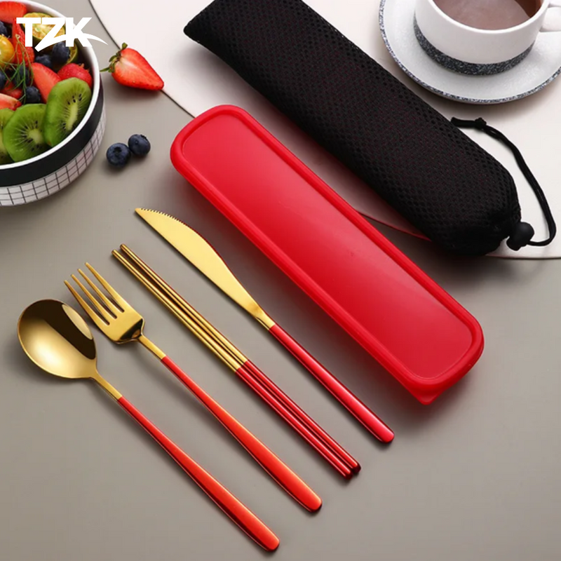Conjunto de Talheres Portáteis em Aço Inox - Tzadik