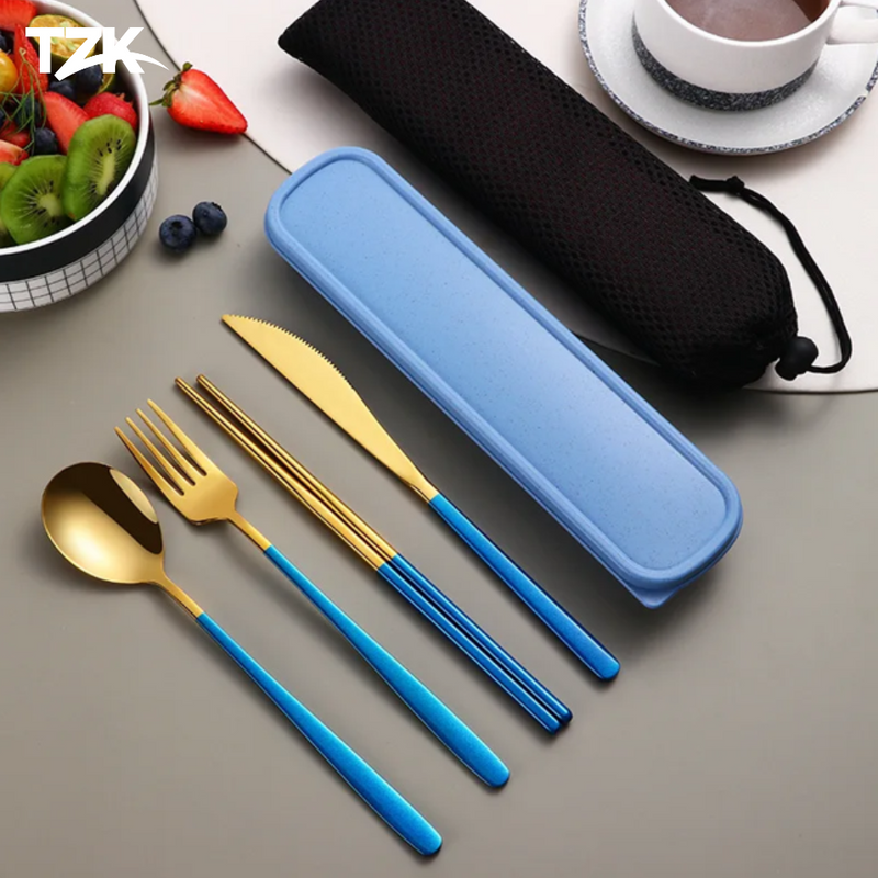 Conjunto de Talheres Portáteis em Aço Inox - Tzadik