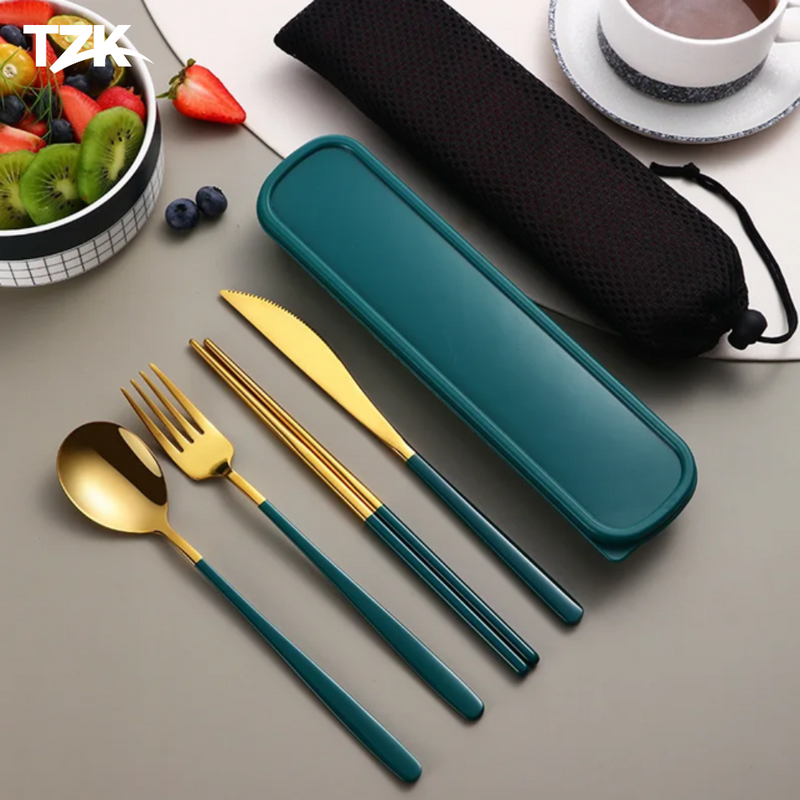 Conjunto de Talheres Portáteis em Aço Inox - Tzadik