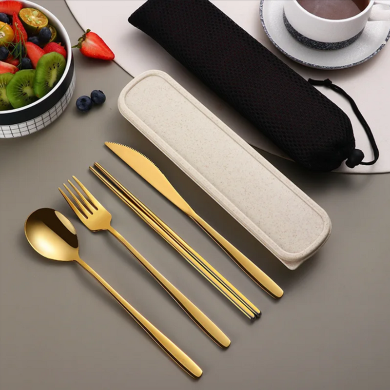 Conjunto de Talheres Portáteis em Aço Inox - Tzadik