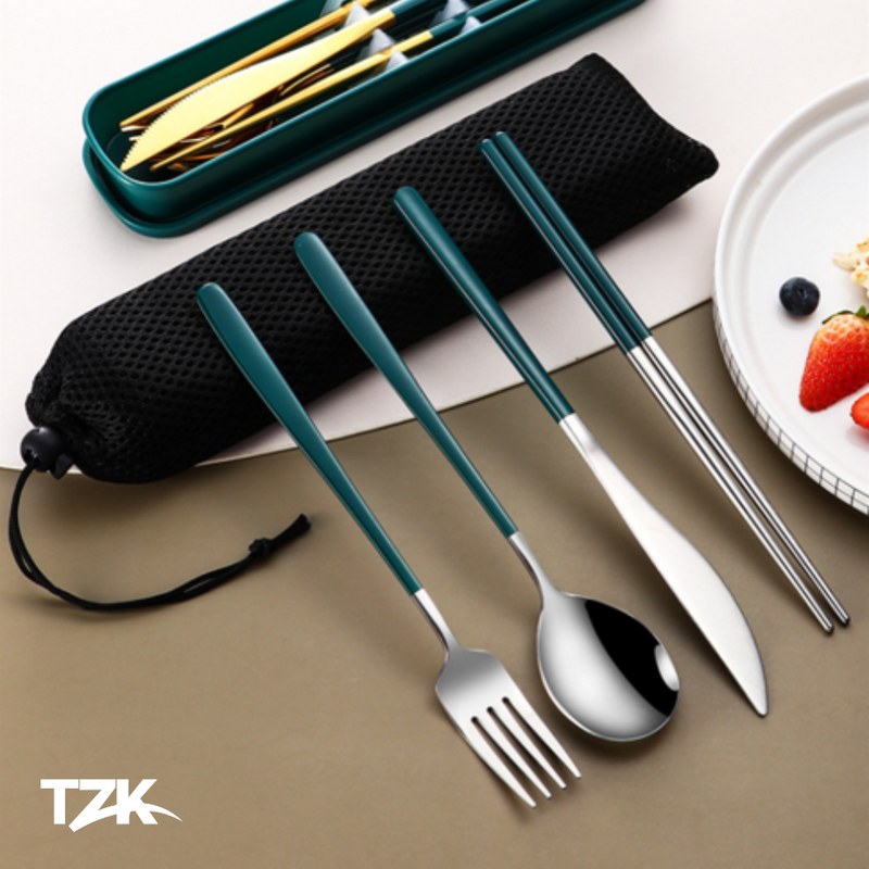 Conjunto de Talheres Portáteis em Aço Inox - Tzadik