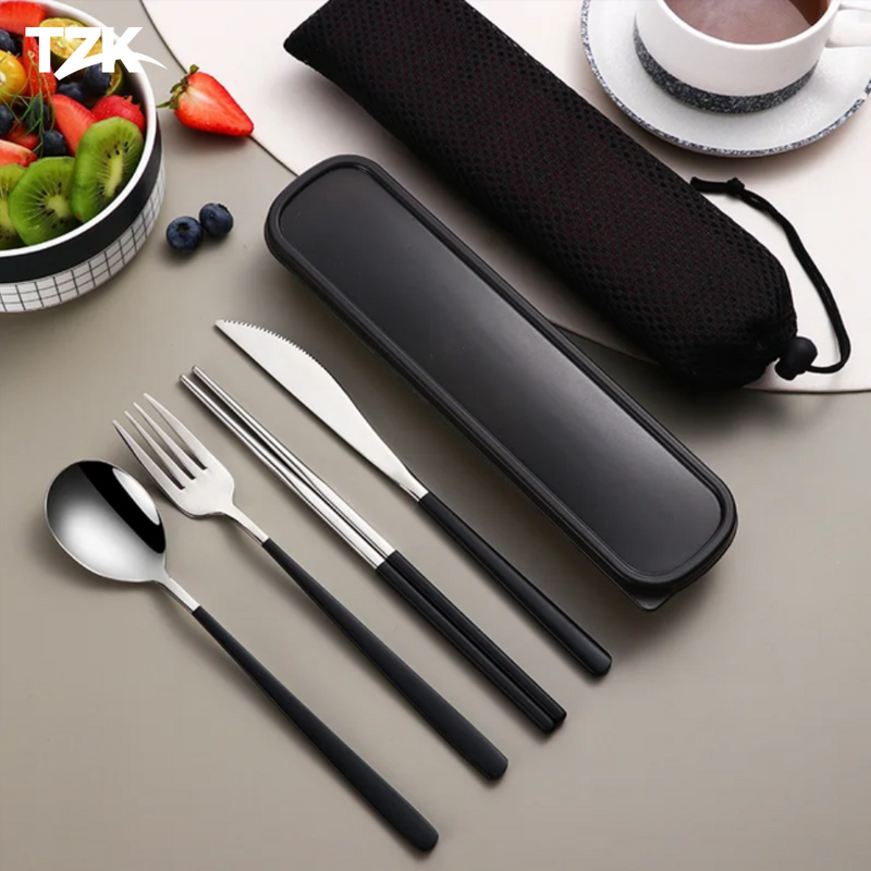 Conjunto de Talheres Portáteis em Aço Inox - Tzadik