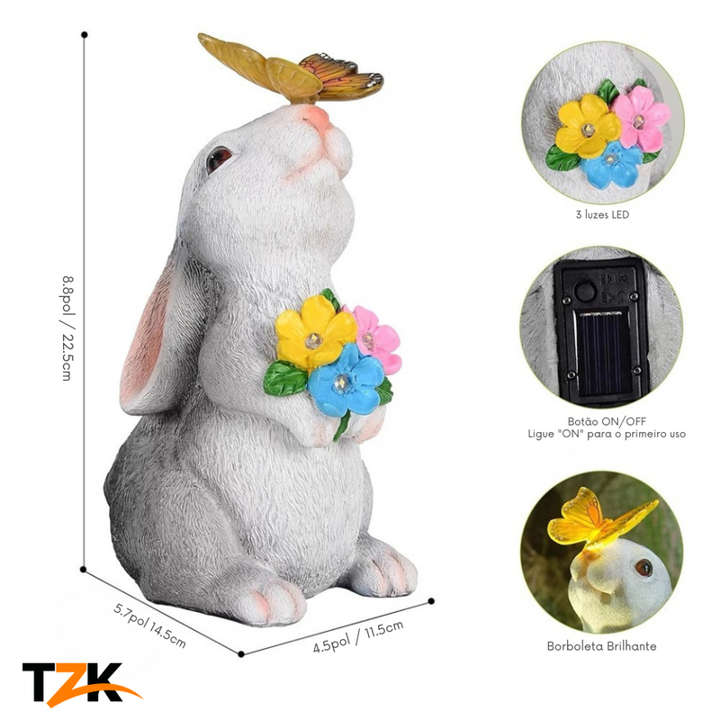 Estátua de Coelho Solar com Luz LED  - Tzadik
