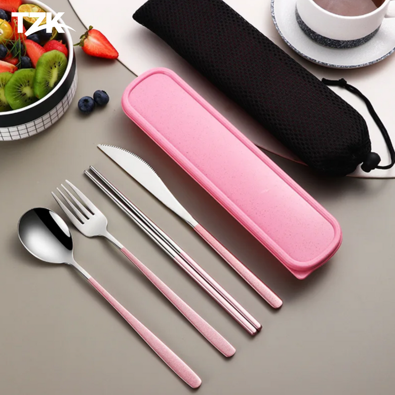 Conjunto de Talheres Portáteis em Aço Inox - Tzadik