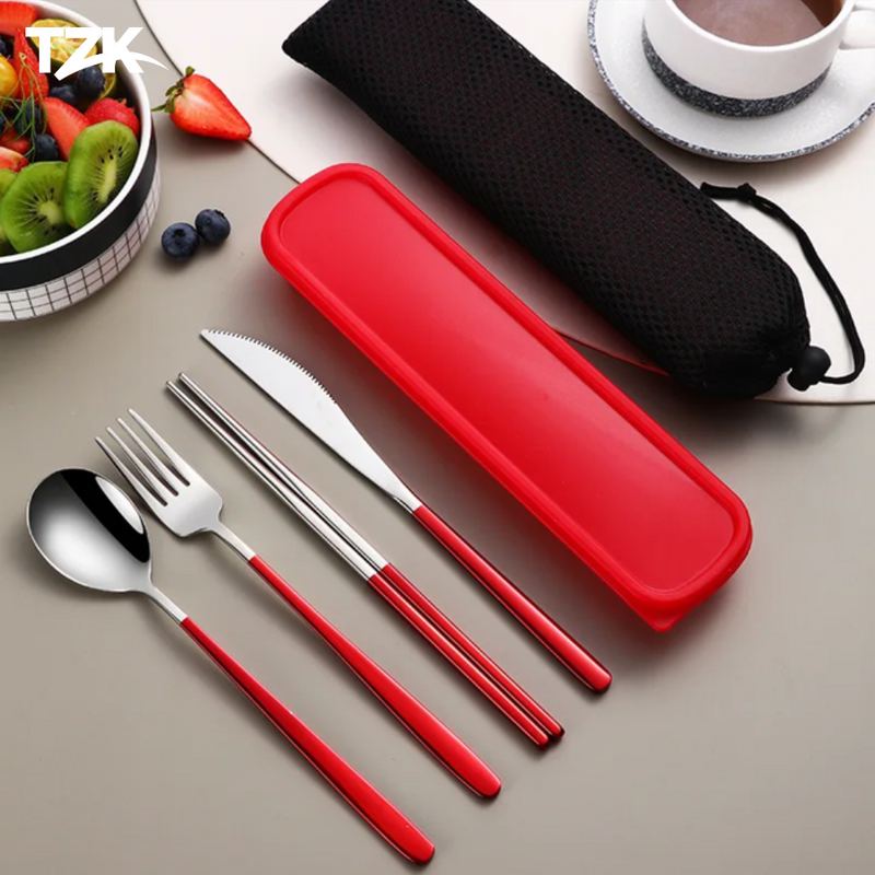 Conjunto de Talheres Portáteis em Aço Inox - Tzadik