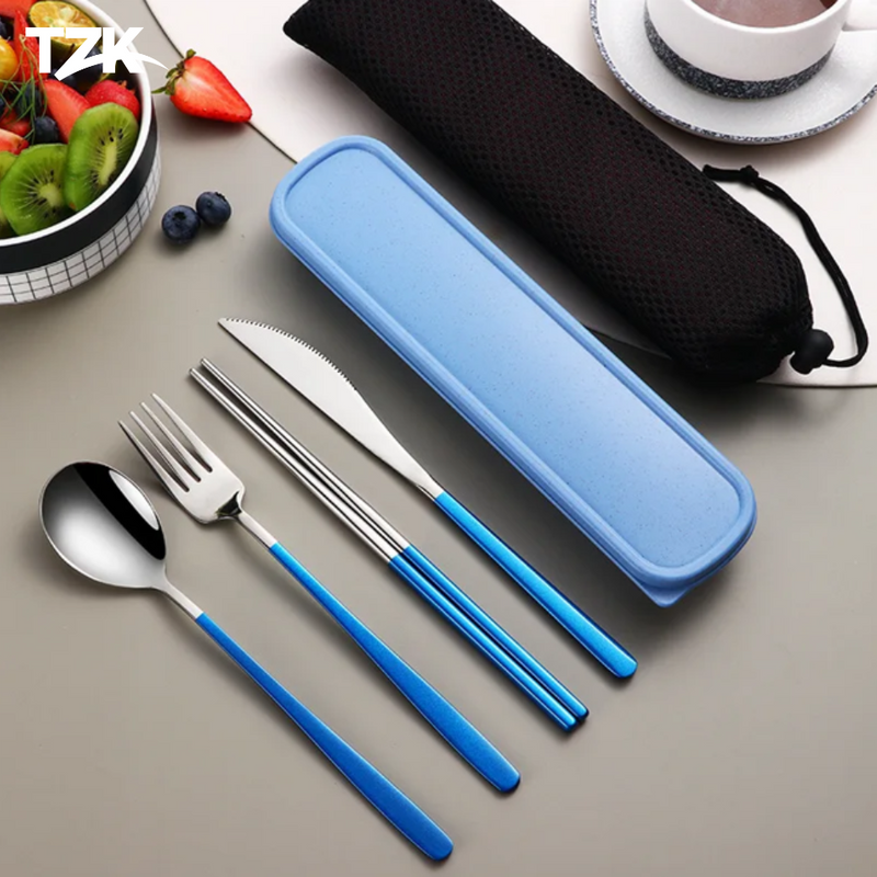 Conjunto de Talheres Portáteis em Aço Inox - Tzadik